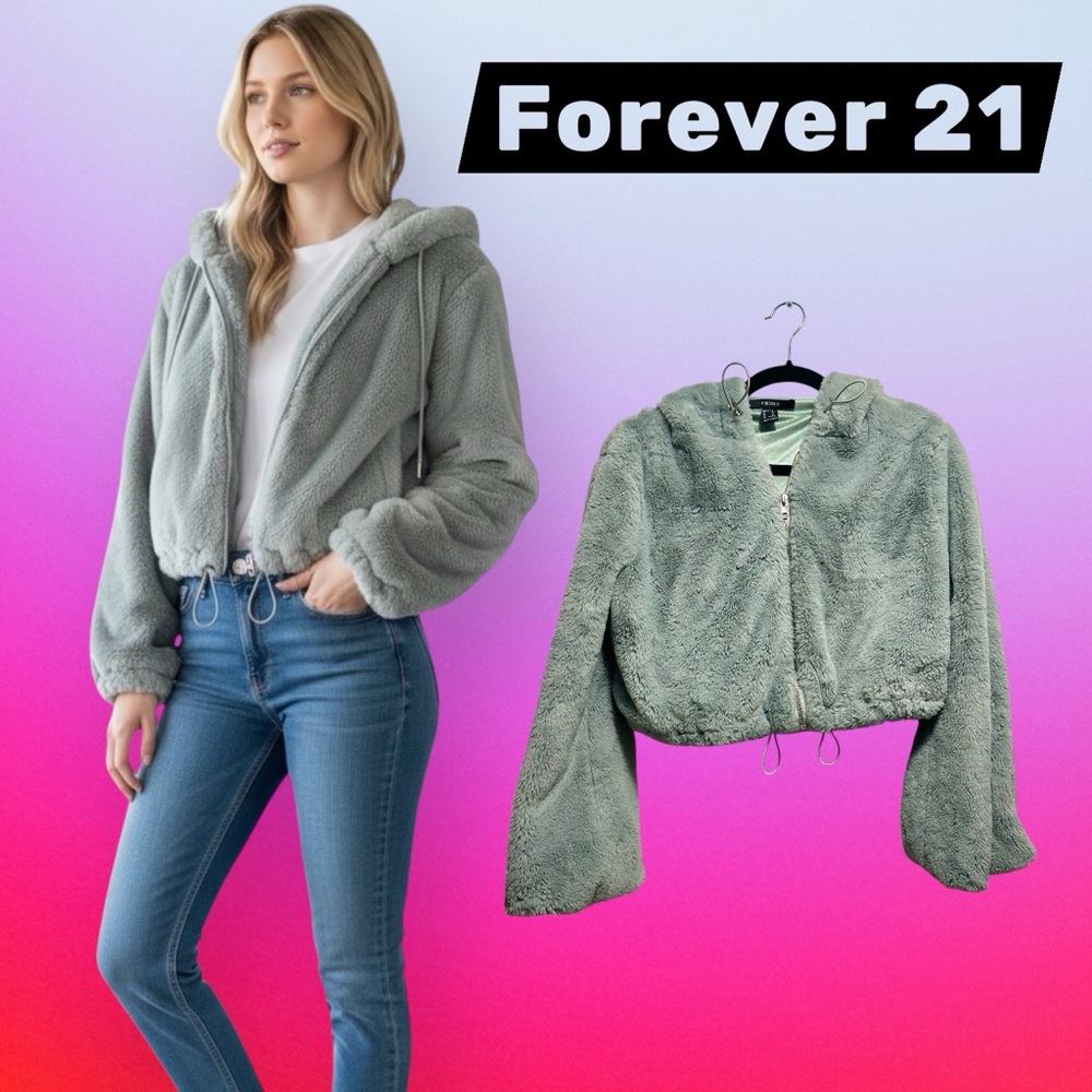 Vintage Y2K Forever 21 Light Gray Hooded Jacket